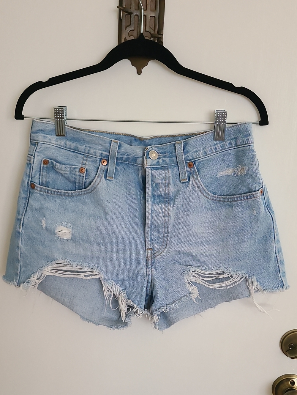 Levi's Light Wash Distressed Denim Shorts